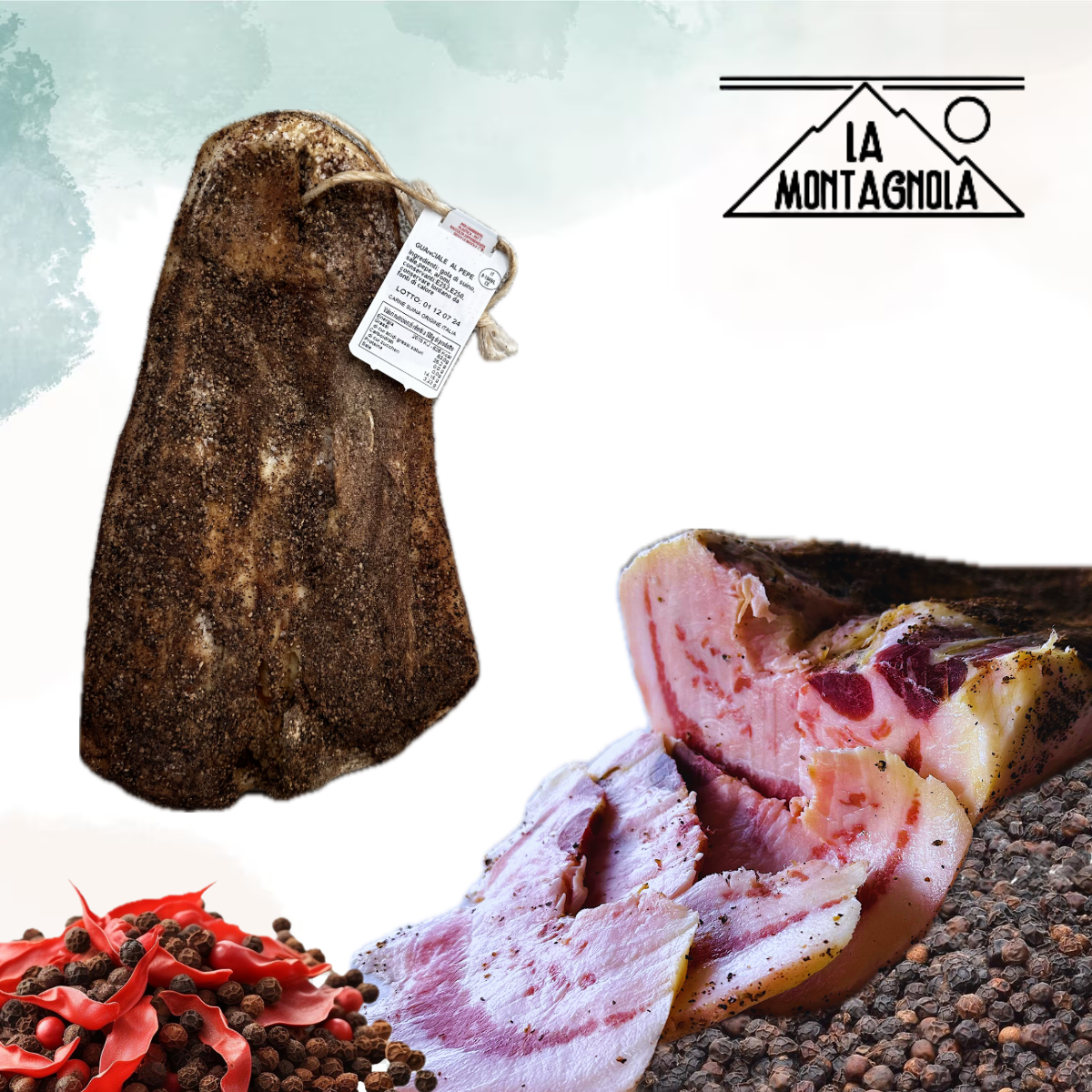 Guanciale stagionato al pepe intero e affettato Norcia