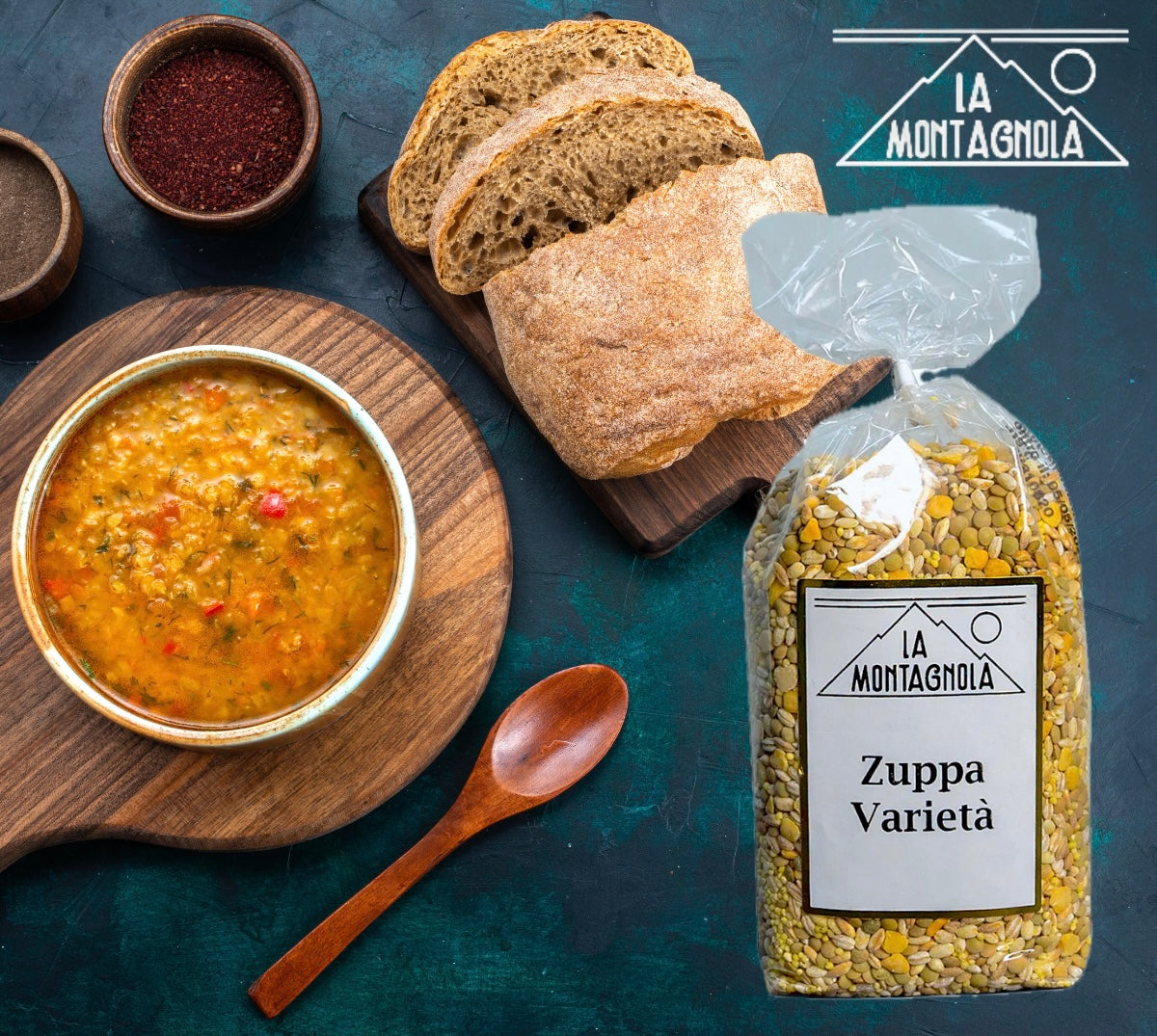 Zuppa Varietà 500gr, mix di legumi e cereali ad alto contenuto di fibre e proteine.